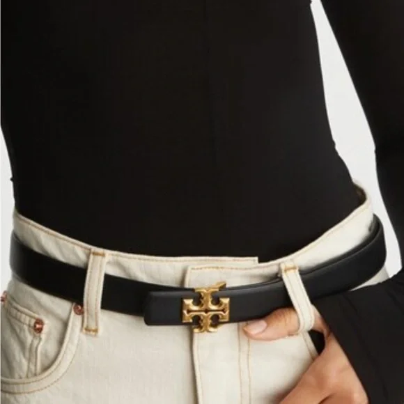 Tory Burch 1” Eleanor Black Leather Belt with Gold Buckle size M - Picture 7 of 8